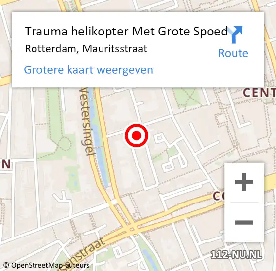 Locatie op kaart van de 112 melding: Trauma helikopter Met Grote Spoed Naar Rotterdam, Mauritsstraat op 12 juni 2024 00:35