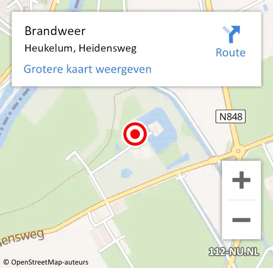 Locatie op kaart van de 112 melding: Brandweer Heukelum, Heidensweg op 12 juni 2024 01:02