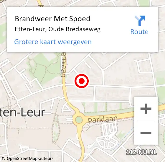 Locatie op kaart van de 112 melding: Brandweer Met Spoed Naar Etten-Leur, Oude Bredaseweg op 12 juni 2024 01:51