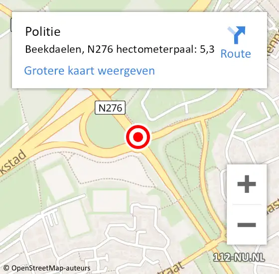 Locatie op kaart van de 112 melding: Politie Beekdaelen, N276 hectometerpaal: 5,3 op 12 juni 2024 02:37