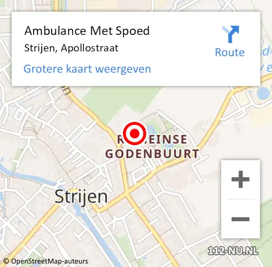 Locatie op kaart van de 112 melding: Ambulance Met Spoed Naar Strijen, Apollostraat op 12 juni 2024 02:51