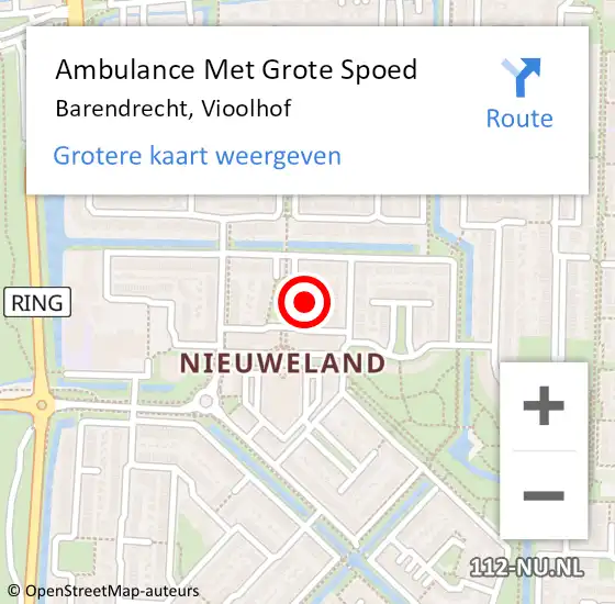 Locatie op kaart van de 112 melding: Ambulance Met Grote Spoed Naar Barendrecht, Vioolhof op 12 juni 2024 03:06