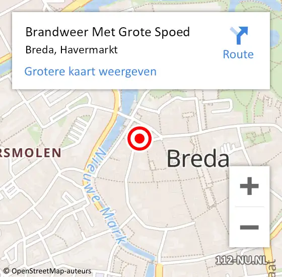 Locatie op kaart van de 112 melding: Brandweer Met Grote Spoed Naar Breda, Havermarkt op 12 juni 2024 04:14