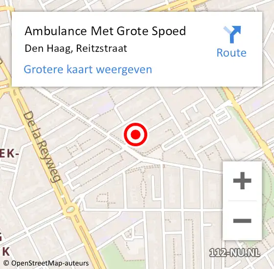 Locatie op kaart van de 112 melding: Ambulance Met Grote Spoed Naar Den Haag, Reitzstraat op 12 juni 2024 05:41