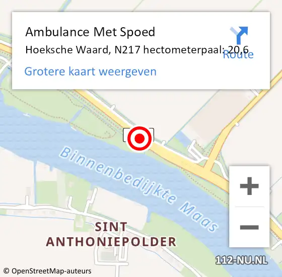 Locatie op kaart van de 112 melding: Ambulance Met Spoed Naar Hoeksche Waard, N217 hectometerpaal: 20,6 op 12 juni 2024 05:41