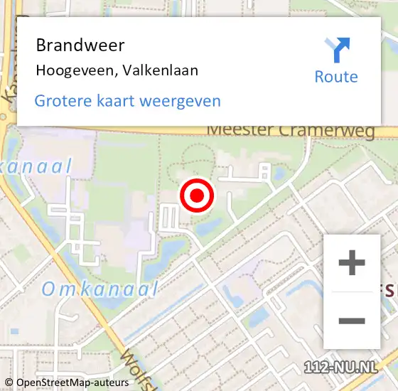 Locatie op kaart van de 112 melding: Brandweer Hoogeveen, Valkenlaan op 12 juni 2024 07:13