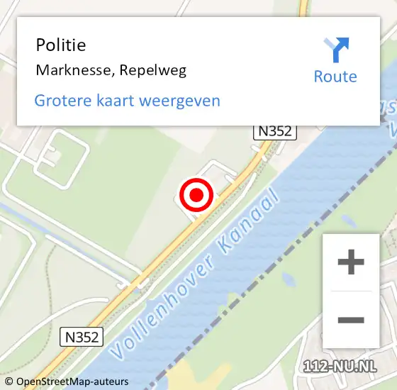 Locatie op kaart van de 112 melding: Politie Marknesse, Repelweg op 12 juni 2024 07:19