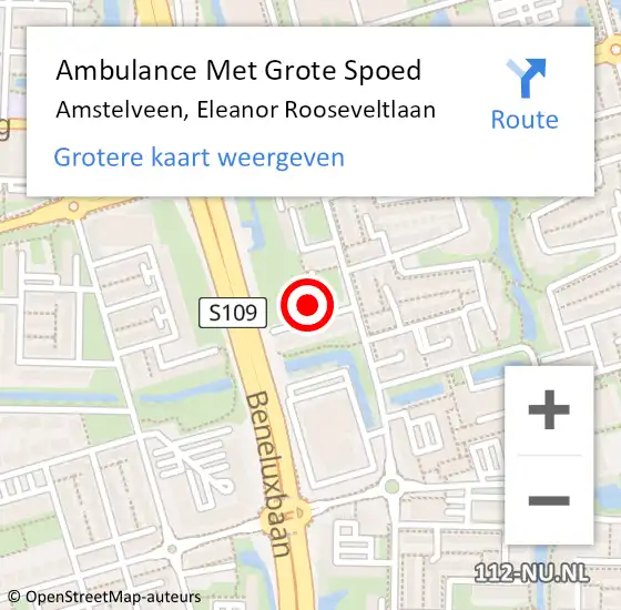 Locatie op kaart van de 112 melding: Ambulance Met Grote Spoed Naar Amstelveen, Eleanor Rooseveltlaan op 12 juni 2024 07:34