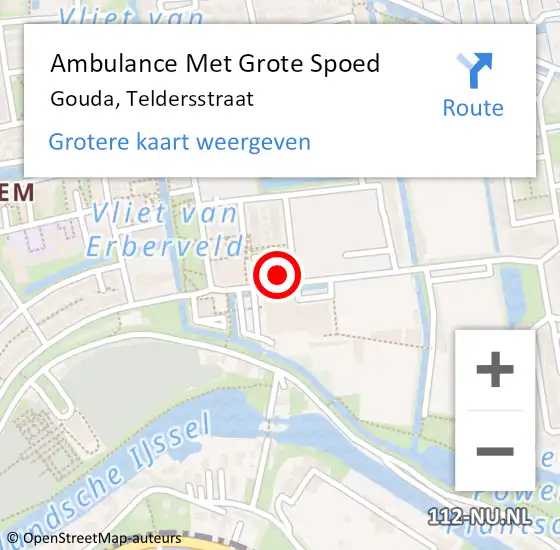 Locatie op kaart van de 112 melding: Ambulance Met Grote Spoed Naar Gouda, Teldersstraat op 12 juni 2024 08:00