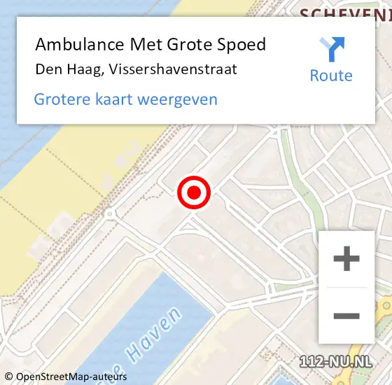 Locatie op kaart van de 112 melding: Ambulance Met Grote Spoed Naar Den Haag, Vissershavenstraat op 12 juni 2024 08:09