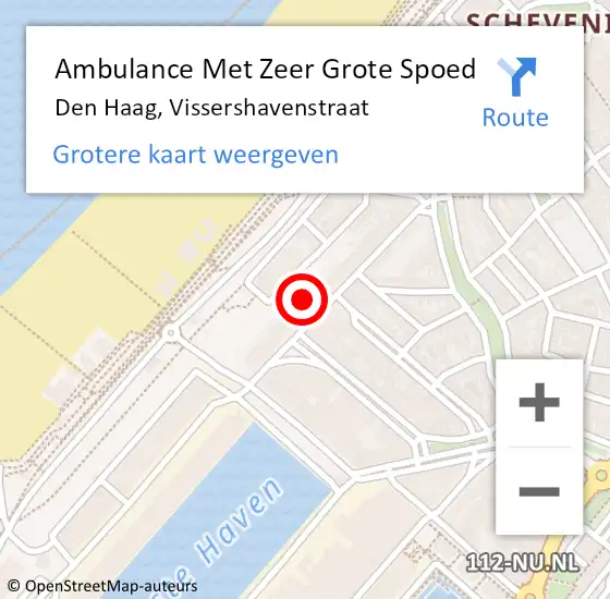 Locatie op kaart van de 112 melding: Ambulance Met Zeer Grote Spoed Naar Den Haag, Vissershavenstraat op 12 juni 2024 08:11
