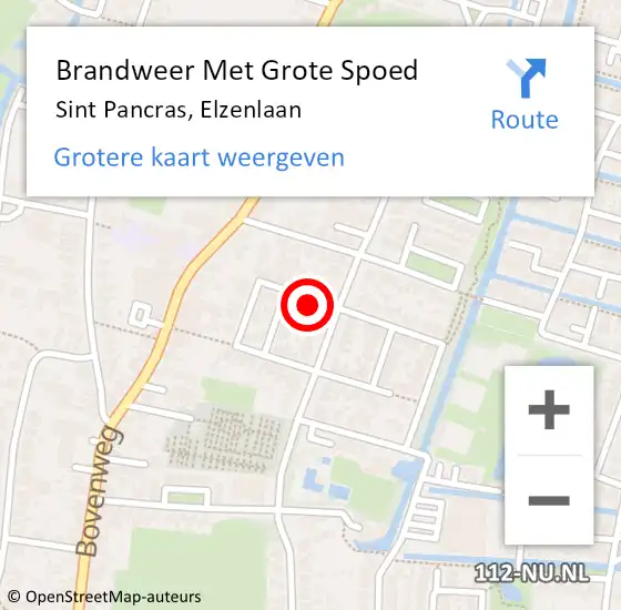 Locatie op kaart van de 112 melding: Brandweer Met Grote Spoed Naar Sint Pancras, Elzenlaan op 9 oktober 2014 09:04