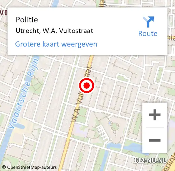 Locatie op kaart van de 112 melding: Politie Utrecht, W.A. Vultostraat op 12 juni 2024 08:28