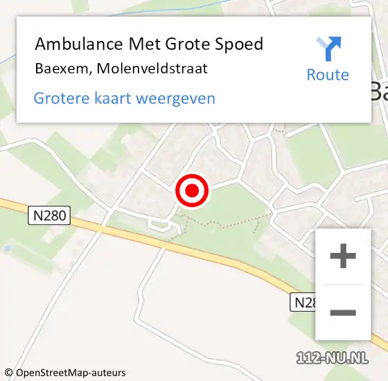 Locatie op kaart van de 112 melding: Ambulance Met Grote Spoed Naar Baexem, Molenveldstraat op 12 juni 2024 08:41