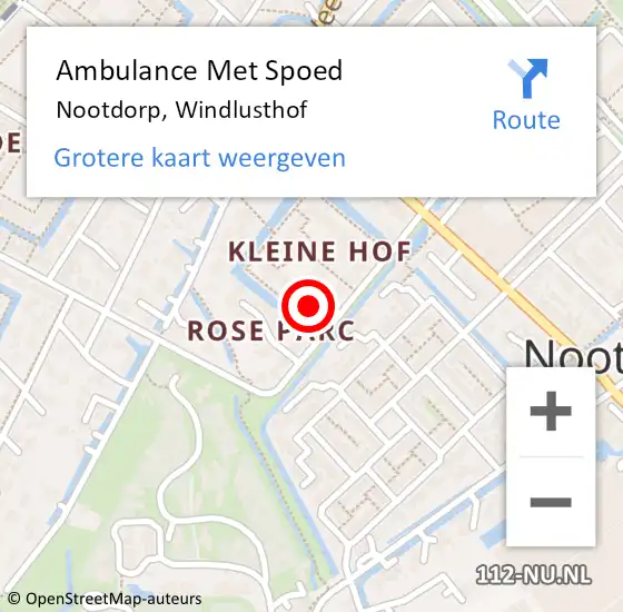 Locatie op kaart van de 112 melding: Ambulance Met Spoed Naar Nootdorp, Windlusthof op 12 juni 2024 08:41