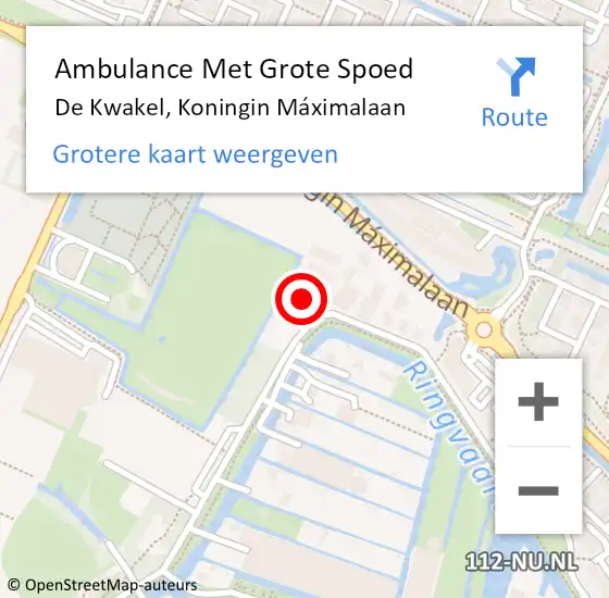 Locatie op kaart van de 112 melding: Ambulance Met Grote Spoed Naar De Kwakel, Koningin Máximalaan op 12 juni 2024 09:23