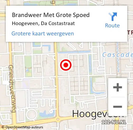 Locatie op kaart van de 112 melding: Brandweer Met Grote Spoed Naar Hoogeveen, Da Costastraat op 12 juni 2024 09:37