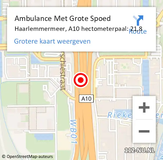 Locatie op kaart van de 112 melding: Ambulance Met Grote Spoed Naar Haarlemmermeer, A10 hectometerpaal: 21,8 op 12 juni 2024 09:45