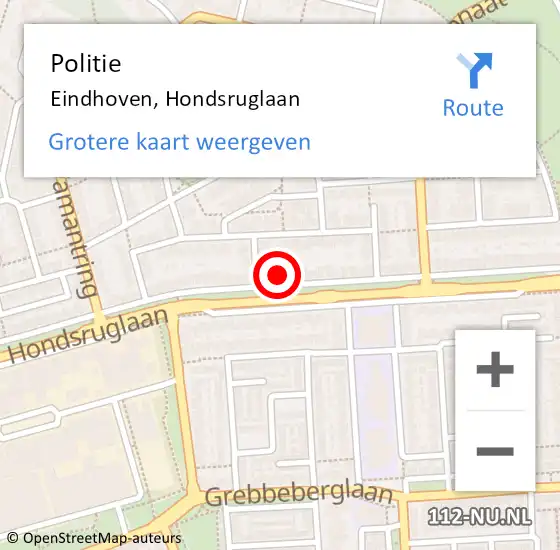 Locatie op kaart van de 112 melding: Politie Eindhoven, Hondsruglaan op 12 juni 2024 09:55