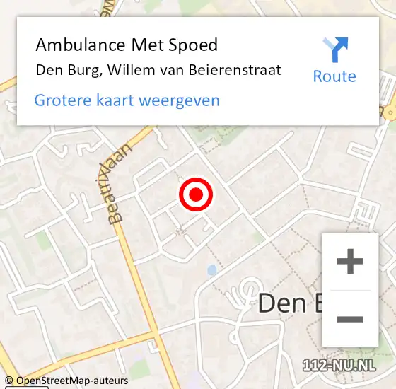 Locatie op kaart van de 112 melding: Ambulance Met Spoed Naar Den Burg, Willem van Beierenstraat op 12 juni 2024 09:59