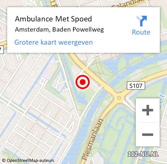 Locatie op kaart van de 112 melding: Ambulance Met Spoed Naar Amsterdam, Baden Powellweg op 12 juni 2024 10:00