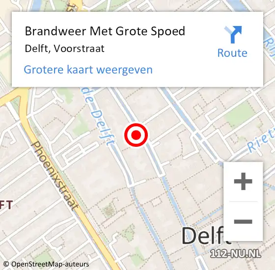 Locatie op kaart van de 112 melding: Brandweer Met Grote Spoed Naar Delft, Voorstraat op 12 juni 2024 10:01