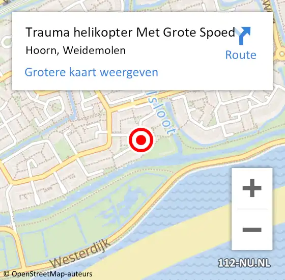 Locatie op kaart van de 112 melding: Trauma helikopter Met Grote Spoed Naar Hoorn, Weidemolen op 12 juni 2024 10:05