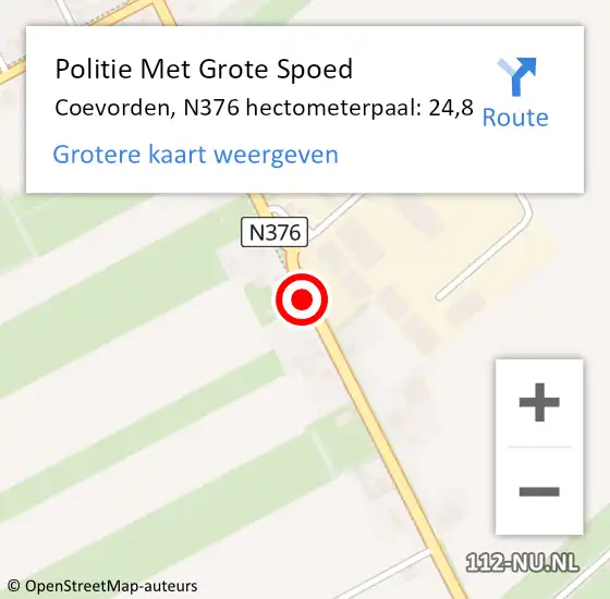 Locatie op kaart van de 112 melding: Politie Met Grote Spoed Naar Coevorden, N376 hectometerpaal: 24,8 op 12 juni 2024 10:10