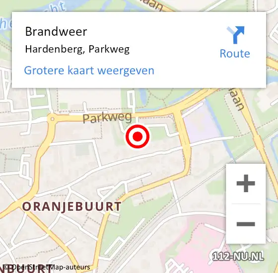 Locatie op kaart van de 112 melding: Brandweer Hardenberg, Parkweg op 12 juni 2024 10:18