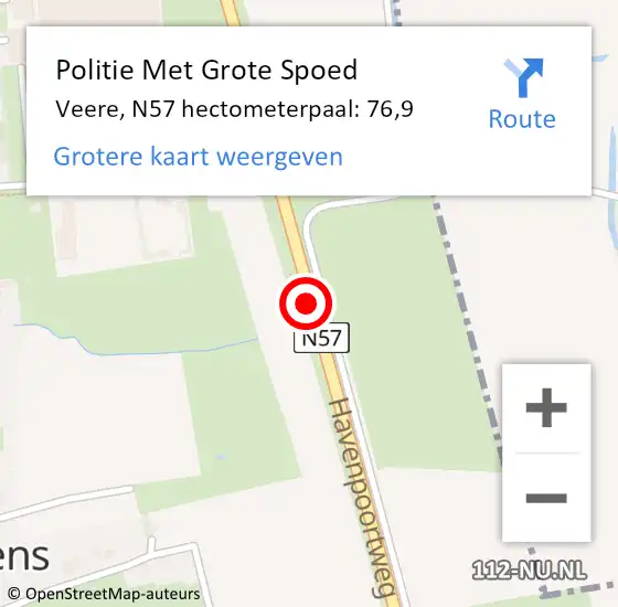 Locatie op kaart van de 112 melding: Politie Met Grote Spoed Naar Veere, N57 hectometerpaal: 76,9 op 12 juni 2024 10:21