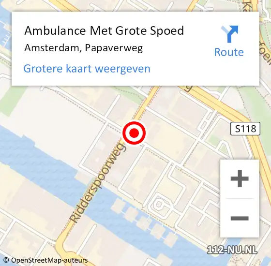 Locatie op kaart van de 112 melding: Ambulance Met Grote Spoed Naar Amsterdam, Papaverweg op 12 juni 2024 10:29