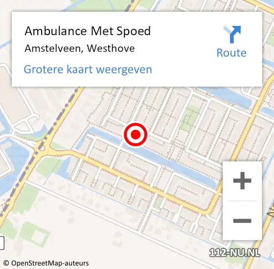 Locatie op kaart van de 112 melding: Ambulance Met Spoed Naar Amstelveen, Westhove op 12 juni 2024 10:54