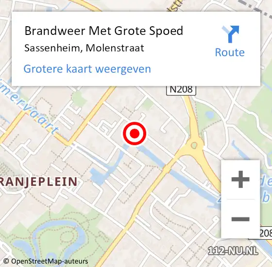 Locatie op kaart van de 112 melding: Brandweer Met Grote Spoed Naar Sassenheim, Molenstraat op 12 juni 2024 10:56