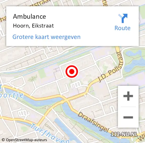 Locatie op kaart van de 112 melding: Ambulance Hoorn, Eikstraat op 12 juni 2024 11:13