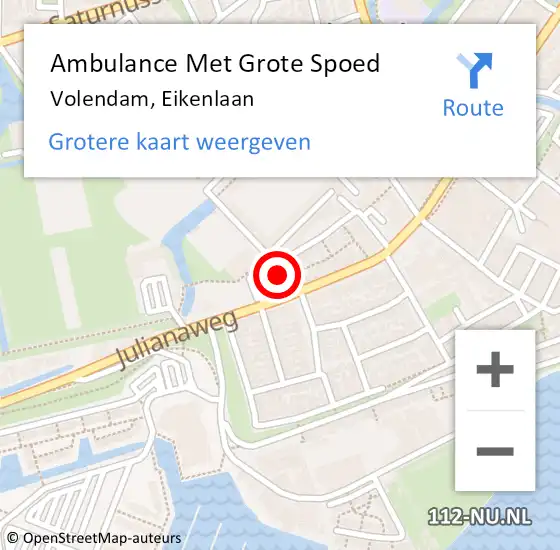 Locatie op kaart van de 112 melding: Ambulance Met Grote Spoed Naar Volendam, Eikenlaan op 9 oktober 2014 09:19