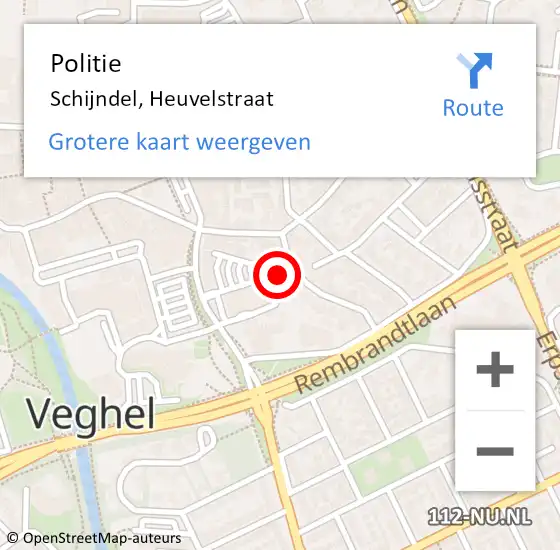 Locatie op kaart van de 112 melding: Politie Schijndel, Heuvelstraat op 12 juni 2024 11:27