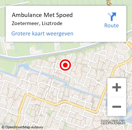 Locatie op kaart van de 112 melding: Ambulance Met Spoed Naar Zoetermeer, Lisztrode op 12 juni 2024 12:16