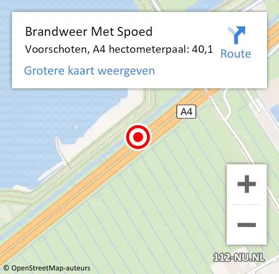 Locatie op kaart van de 112 melding: Brandweer Met Spoed Naar Voorschoten, A4 hectometerpaal: 40,1 op 12 juni 2024 12:18