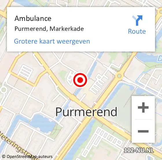 Locatie op kaart van de 112 melding: Ambulance Purmerend, Markerkade op 12 juni 2024 12:19