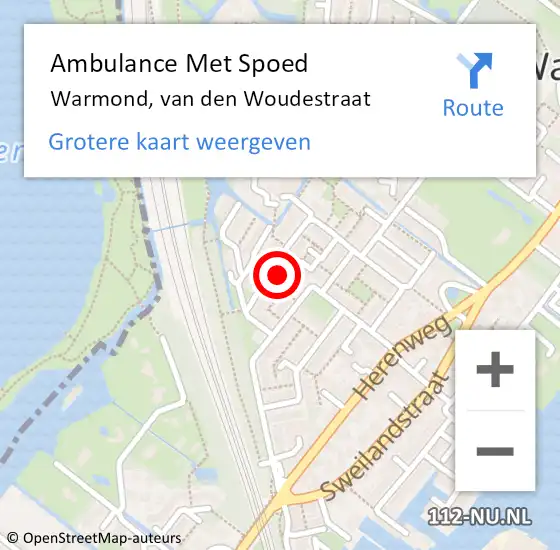 Locatie op kaart van de 112 melding: Ambulance Met Spoed Naar Warmond, van den Woudestraat op 12 juni 2024 12:33