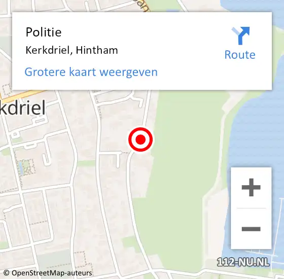 Locatie op kaart van de 112 melding: Politie Kerkdriel, Hintham op 12 juni 2024 12:34