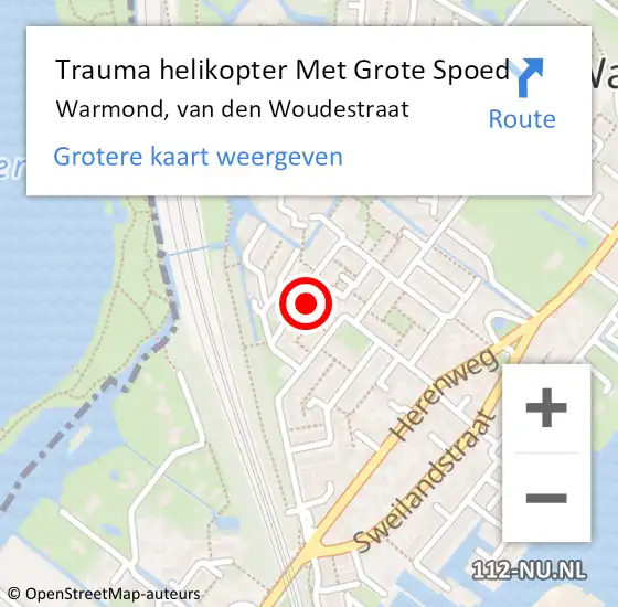 Locatie op kaart van de 112 melding: Trauma helikopter Met Grote Spoed Naar Warmond, van den Woudestraat op 12 juni 2024 12:35