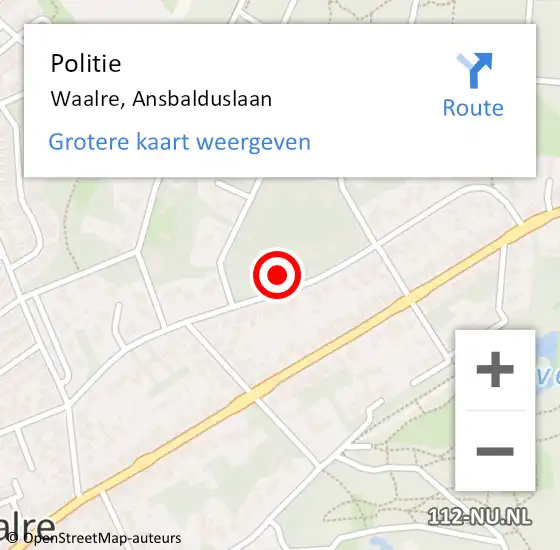 Locatie op kaart van de 112 melding: Politie Waalre, Ansbalduslaan op 12 juni 2024 12:59