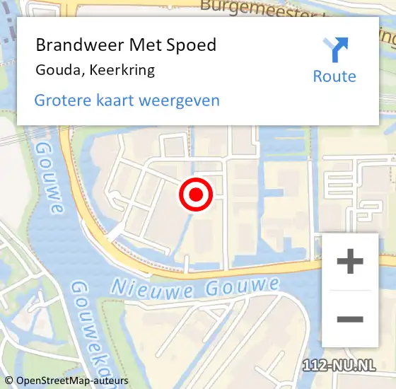 Locatie op kaart van de 112 melding: Brandweer Met Spoed Naar Gouda, Keerkring op 12 juni 2024 13:13