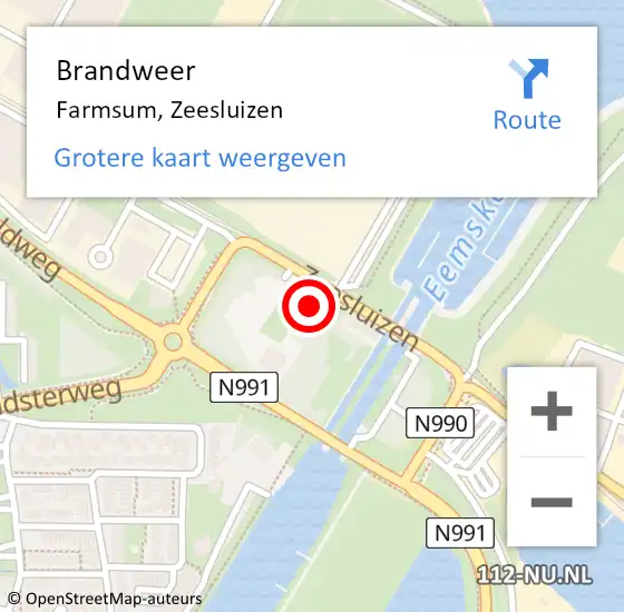 Locatie op kaart van de 112 melding: Brandweer Farmsum, Zeesluizen op 12 juni 2024 13:19