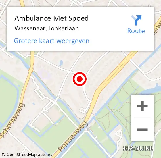 Locatie op kaart van de 112 melding: Ambulance Met Spoed Naar Wassenaar, Jonkerlaan op 12 juni 2024 13:20