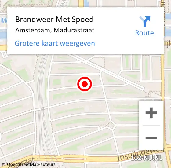 Locatie op kaart van de 112 melding: Brandweer Met Spoed Naar Amsterdam, Madurastraat op 12 juni 2024 13:23