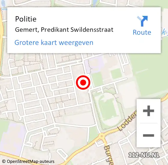 Locatie op kaart van de 112 melding: Politie Gemert, Predikant Swildensstraat op 12 juni 2024 13:36