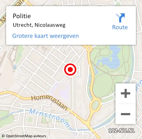 Locatie op kaart van de 112 melding: Politie Utrecht, Nicolaasweg op 12 juni 2024 13:41