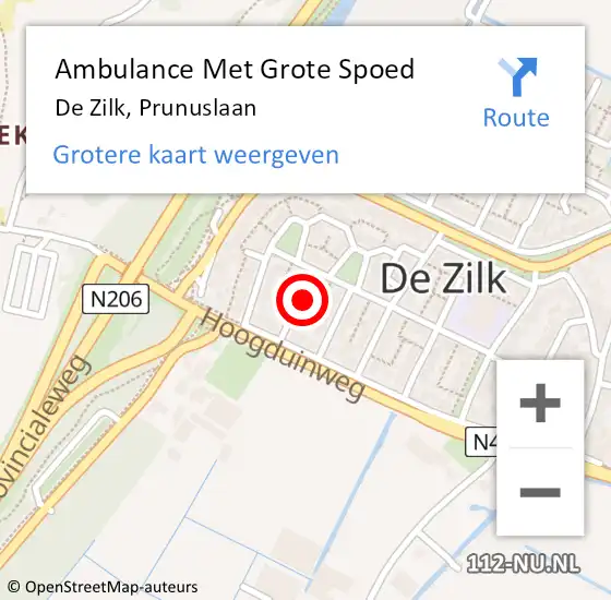 Locatie op kaart van de 112 melding: Ambulance Met Grote Spoed Naar De Zilk, Prunuslaan op 12 juni 2024 13:42